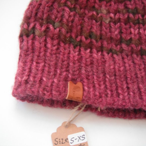 Hand Knitted Hat Toque Adult Size - S-XS Wool/Acrylic Color Burgundy - 013 - Picture 8 of 8